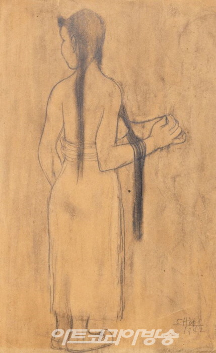 〈여인〉, 1942, 종이에 연필, 41.2×25.6cm. 국립현대미술관 이건희컬렉션