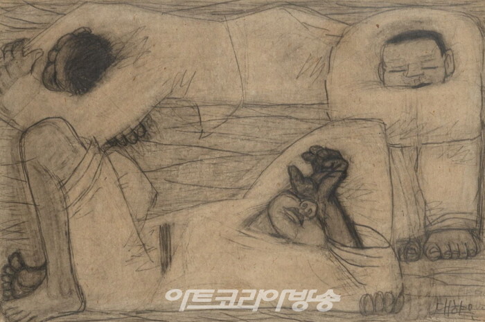 〈세 사람〉, 1942-1945, 종이에 연필, 18.3×27.7cm. 국립현대미술관 소장