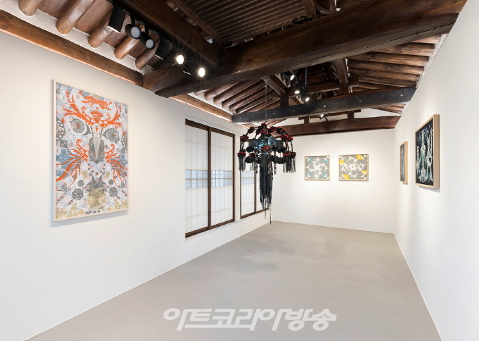 국제갤러리 서울점 한옥 뷰잉룸 양혜규 프레젠테이션〈황홀망恍惚網〉 설치전경
