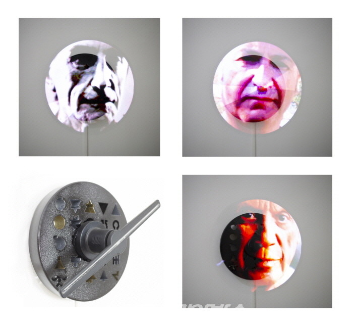 Marcello Mazzella, alchemy, (dia)40x20cm, rotary projector for hologram, video projection, self-portrait with digital effects, 2022