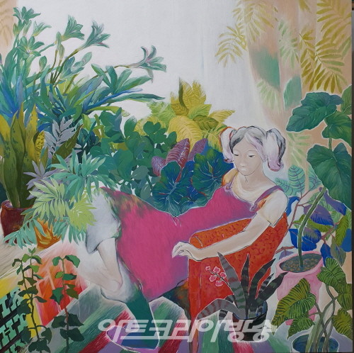 공감 Empathy Mineral pigment with korean paper on wooden board 한지_석채.분채 112~