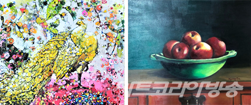 김윤희 作_홀로서기_혼합재료_53x45.5cm_2022 (좌)김형진 作_enough_oil on canvas_53x45.5_2019 (우)