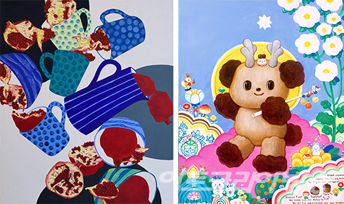 남필수 作_유희_Acrylic on canvas_53.0x45.5cm_2022 (좌)박경미 作_흰 별의 언덕에서_acrylic on canvas_65x54cm_2022 (우)