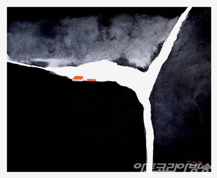 저 높은 곳에, 한지에 먹.아크릭, 65X53cm, 2022_담운 이일구