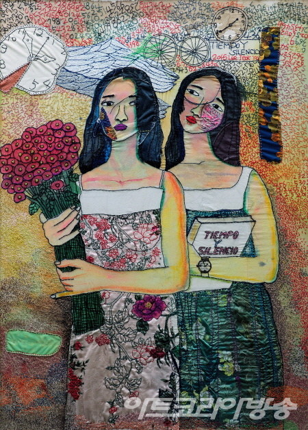시간과 침묵_101x138cm_천위에 바느질 드로잉 및 아크릴 칼라 / 이적요 展 인연과 놀다