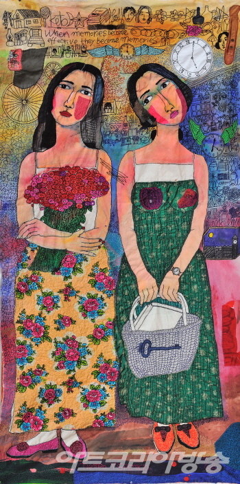 Tiempo Y silencio_114x229cm_천위에 바느질 드로잉 및 Acrylic 물감 / 이적요 展 인연과 놀다