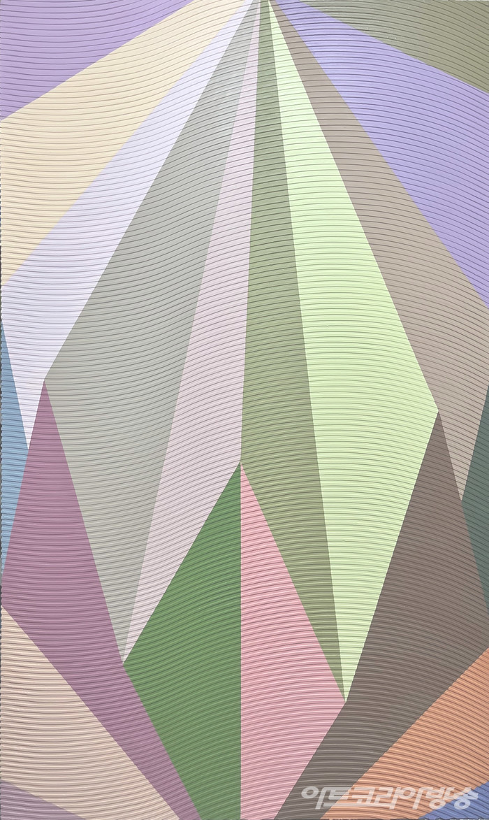 .folded tint 97x160cm acrylic gouache, gel on modeling made canvas  2022 / 장희진 개인전