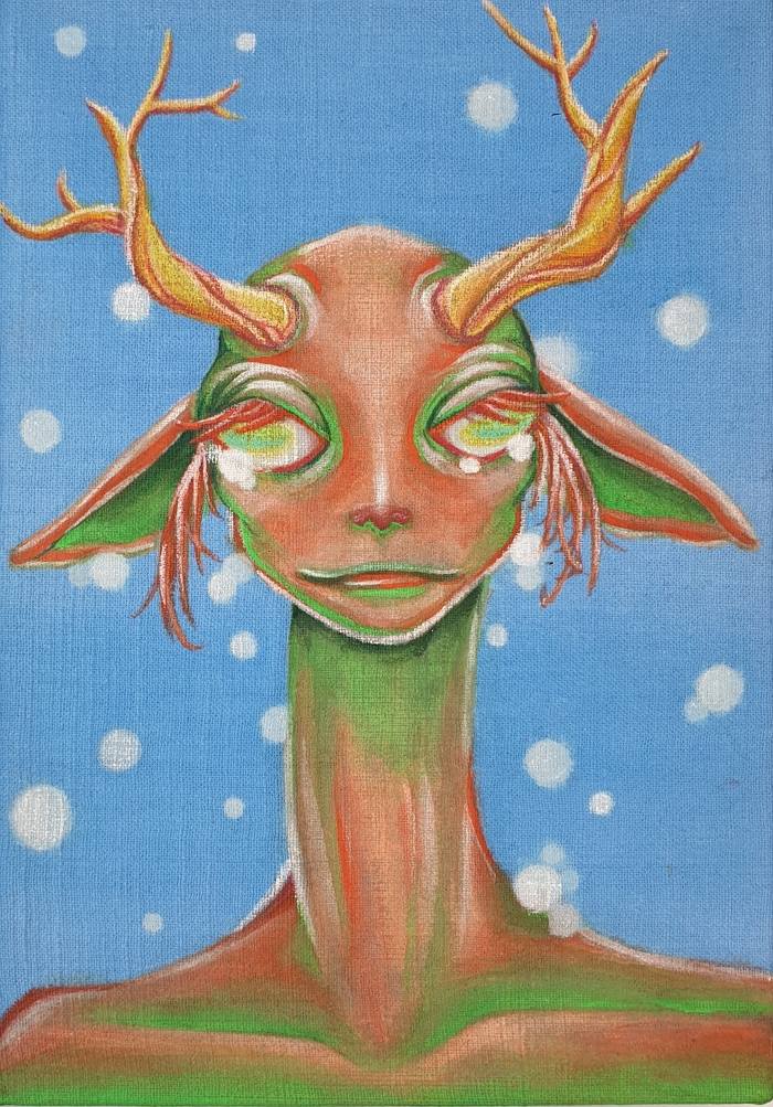 눈물,마직천에분채와색연필,2022 (2)