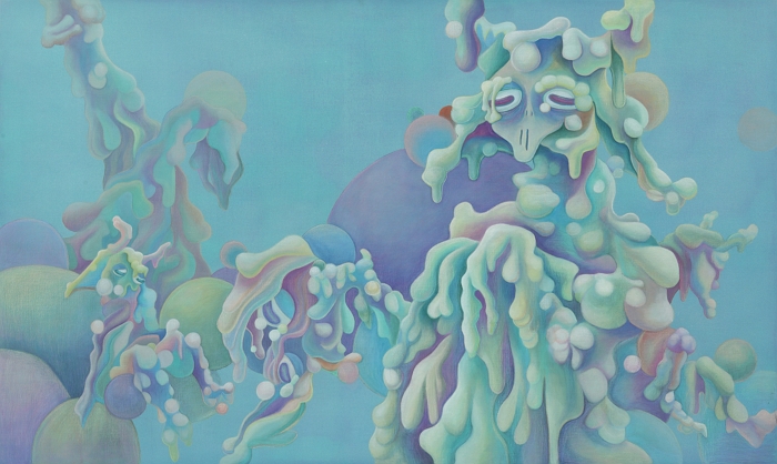 눈물바다,162.2x97cm,마직천에분채와 색연필,2021