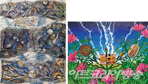 목우미술축전 - (좌)강호천 作_무제_10F (우) 김광종 作_Flower of Story I (대울림)