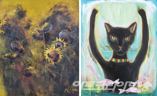 목우미술축전 - (좌) 김난희 作_Trivialround of daily life (우) 김선우 作_어항 앞의 냥이_30호