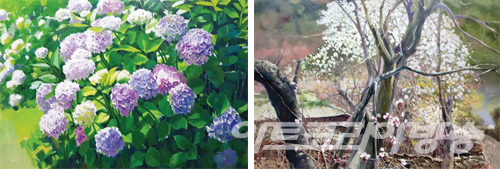 목우미술축전 - (좌) 김순영 作_수국 2_50P (우) 김양선 作_향수