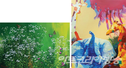 목우미술축전 - (좌) 김한연 作_들꽃 이야기- I_30F (우) 김혜숙 作_Dream Glow_91x109cm
