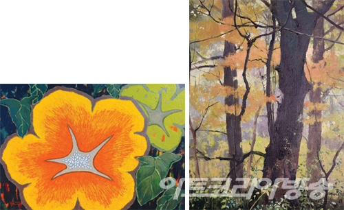 목우미술축전 - (좌) 나혜진 作_나팔꽃 l_116x80cm (우) 노인숙 作_숲으로 가는 길_72.7x53cm