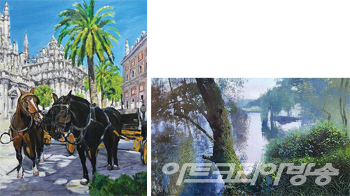 목우미술축전 - (좌) 박미숙 作_Plaza de España_65.1x50cm (우) 박인호 作_호숫가에서_500호