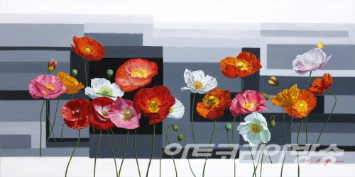 김미자作 - 한글을 노래하며_162.2x81cm_Oil on Canvas_2015