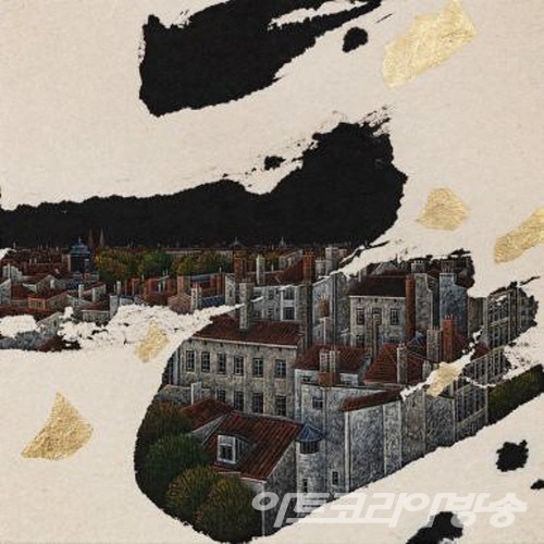 A little talk-Lyon _30x30cm_Chinese ink, acrylic and gold leaf on Korean paper_2022 - 박지은作