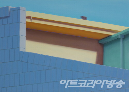 Untitled(Parallel structures - roof and wall, Dongyodong, Seoul)_Oil on Canvas_70x100cm_2019-20 _ 잉고 바움가르텐 作