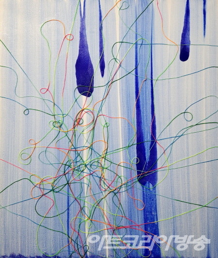 우주에 선 긋기 Drawing a line in space_Acrylic on Canvas_53x45.5cm_2022 _ 박형진 