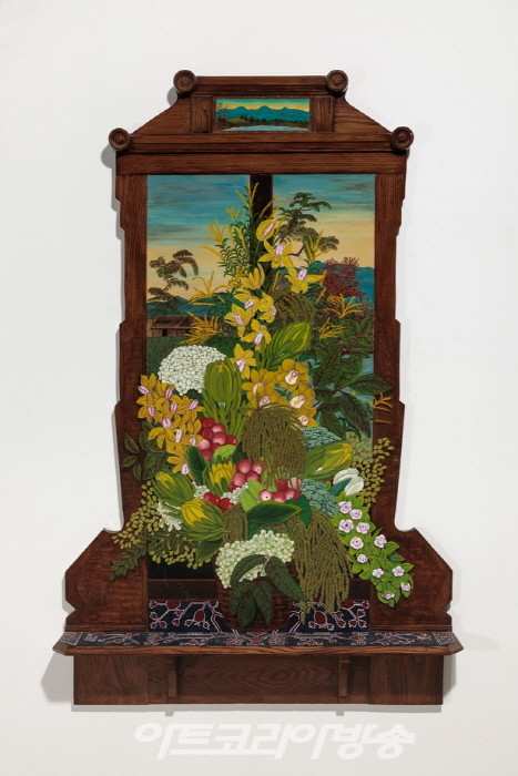 Carolyn Oberst, 일본 스크린이 있는 정물화 (1996). Stellarhighway, 뉴욕의 의례.