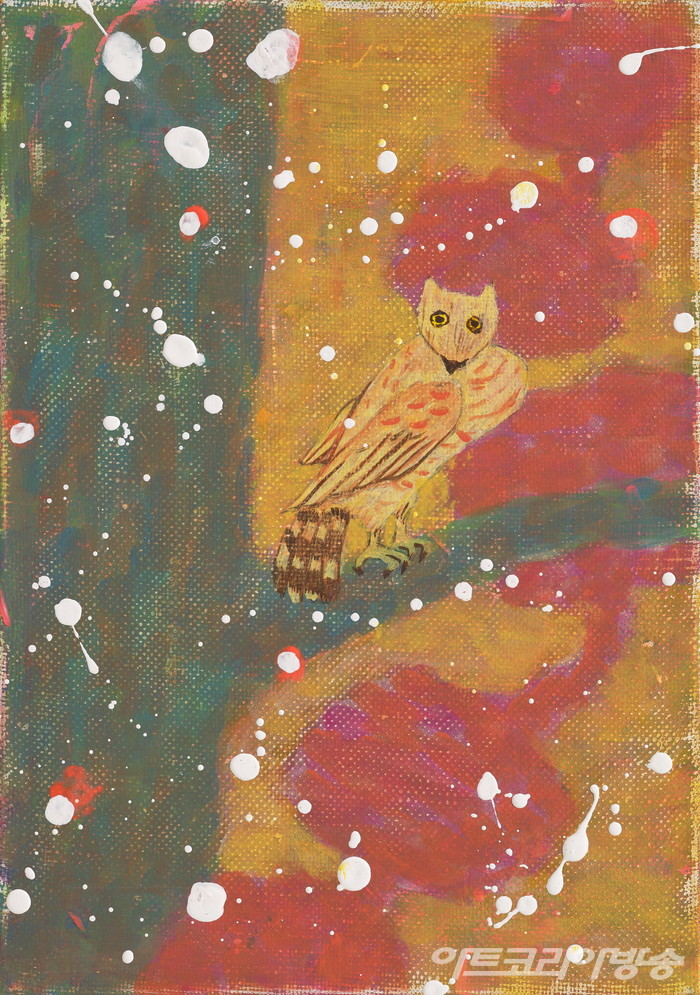 작은부엉이, 22x16cm, 캔버스에 아크릴, 2022 _  이고운 기획초대전 '정원의 자장가'