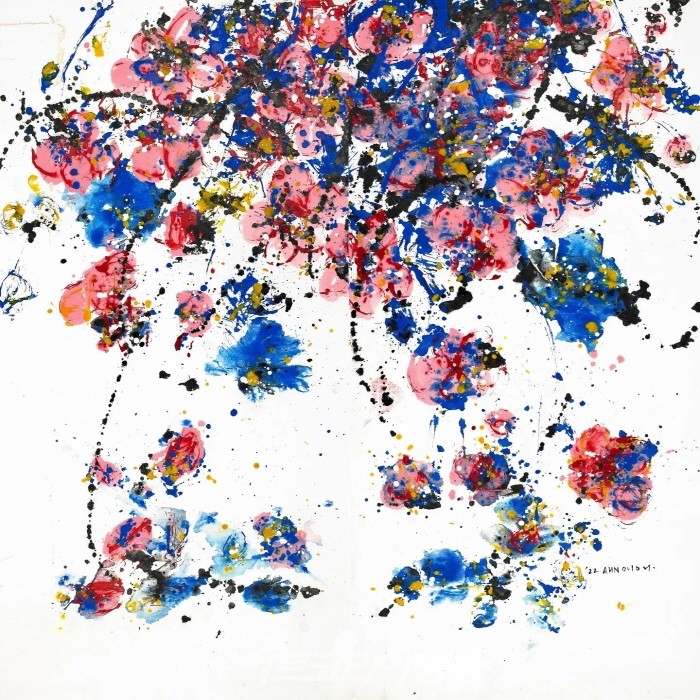 안영나, Flower No Flower-꽃이피다, 한지먹채색, 50x72,2022