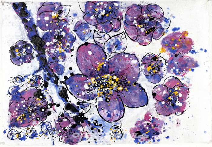 안영나, Flower No Flower-매화동백1, 한지먹채색, 50x72,2022 (2)