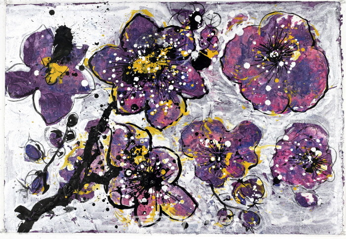 안영나, Flower No Flower-매화동백4, 한지먹채색, 50x72,2022