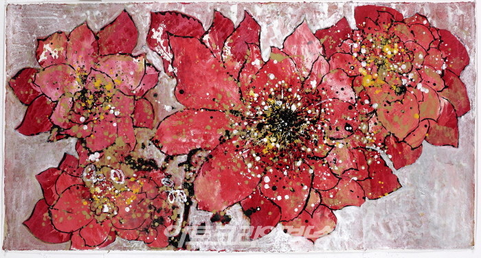 안영나,Flower No Flower-매화동백11, 한지먹채색, 70x140, 2022