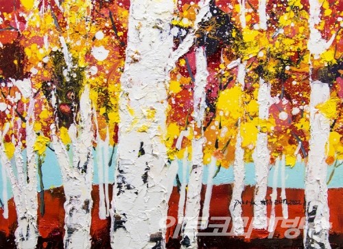 박미은 作_자작나무 숲_Acrylic mixed media on canvas_33.4x24.2cm