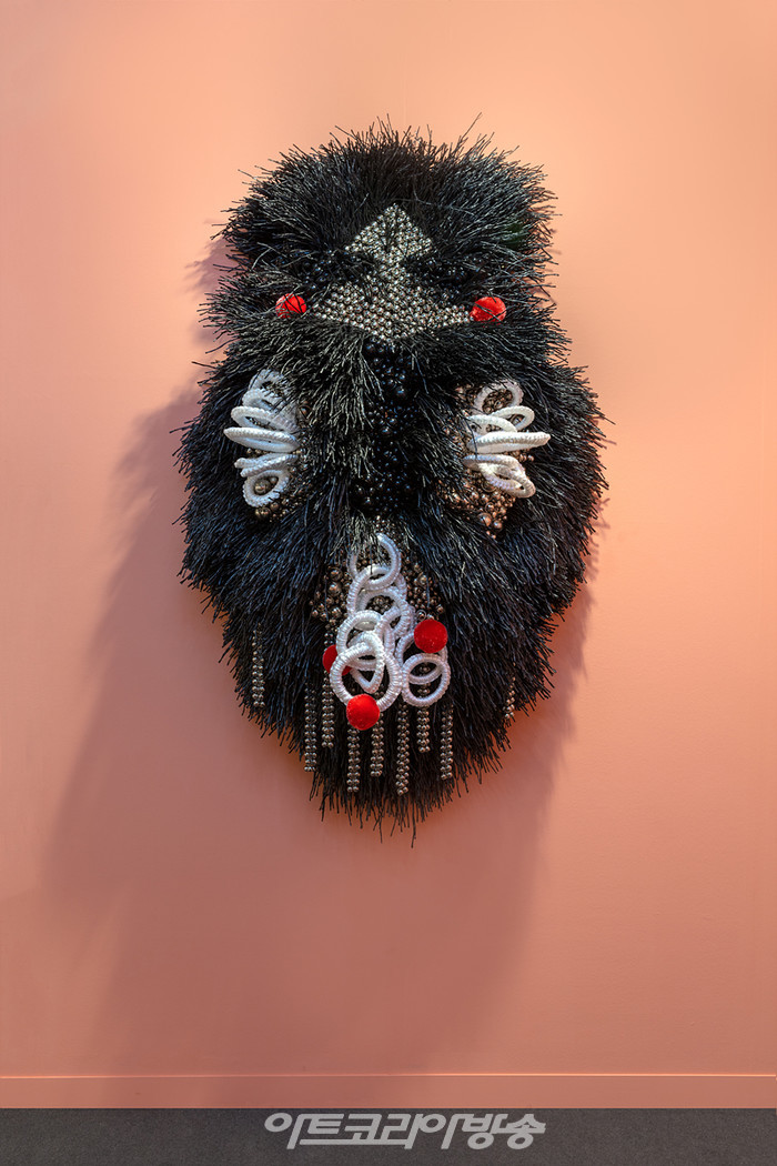 양혜규(b. 1971)〈중간 유형 – 아쿠아 털보 전사 방패〉2019