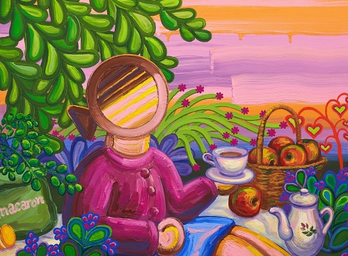 정새롬 作_A Woman having tea at Sunset_80.3x80.3cm