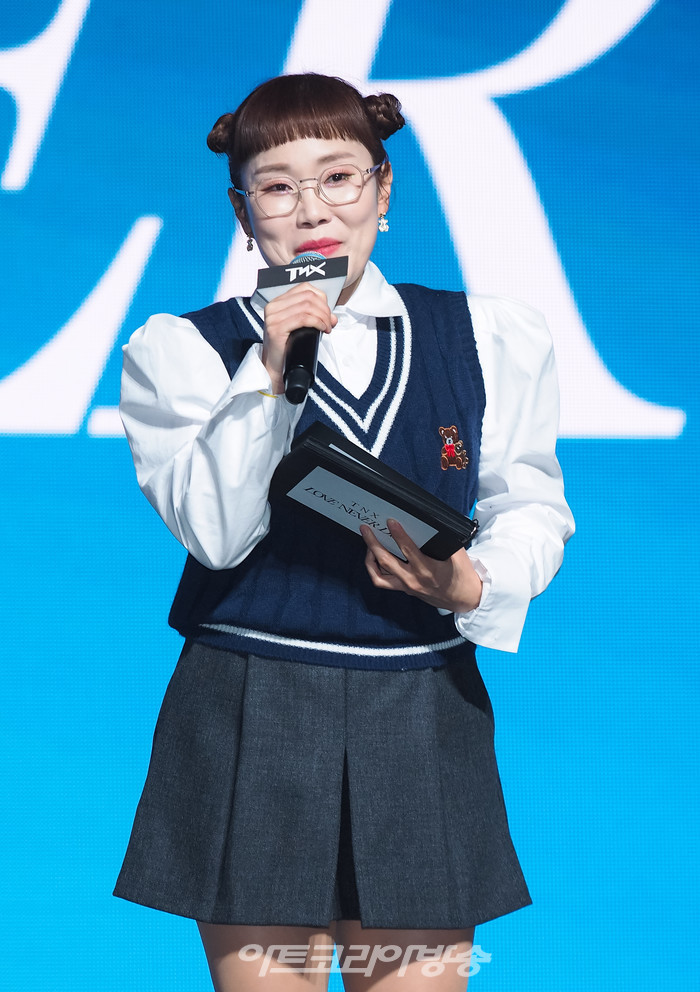 TNX 두 번째 미니앨범 '러브 네버 다이'(Love Never Dies) 발매 기념 쇼케이스(방송인 박슬기). 2023.02.15 사진 ⓒ아트코리아방송 이용선 기자​