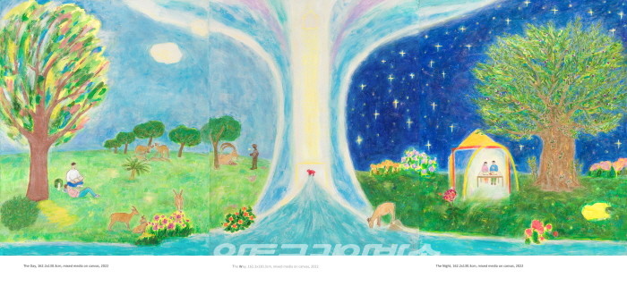 7.jpg_이오성_The Day, The Way, The Night_130.3x487cm_mixed media on canvas_2022