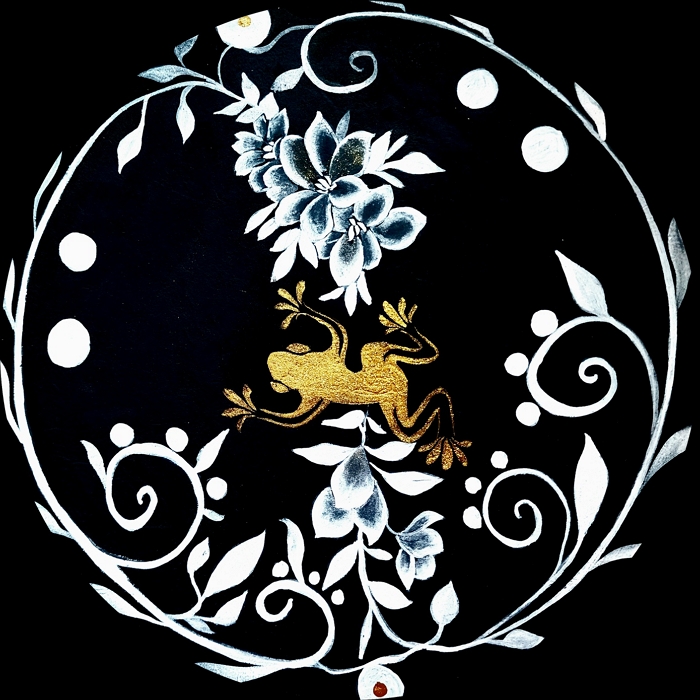 고귀한 죽음- 개구리_지름 25cm_장지에 혼합재료_2022