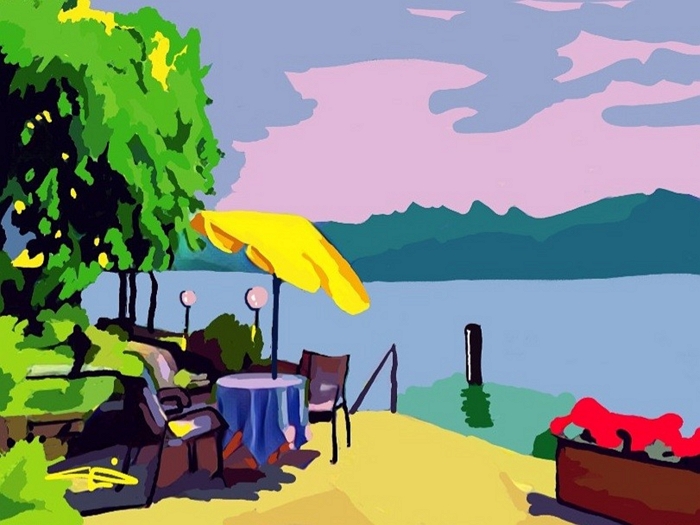 lakeside with yellow parasol59.4×42Matt canvas on print2022