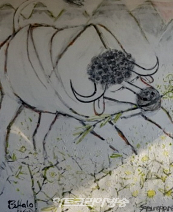 강정희. Buffalo 의 구애중 한편 . Oil on Canvas