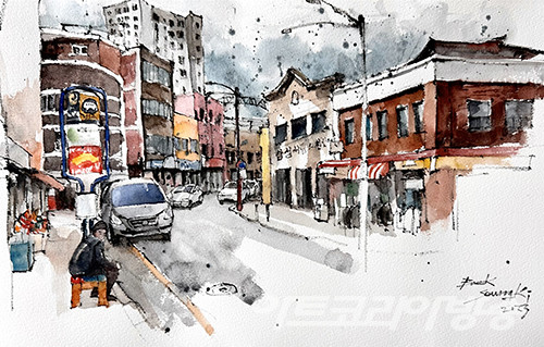 백승기 作_배다리 문화의 거리_아르쉬 용지 위에 먹과 수채_48x28cm