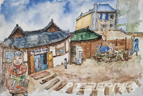 공모선정_김명희 作_배다리 빨래터카페_카디페이퍼,수채물감_30x21cm_2023