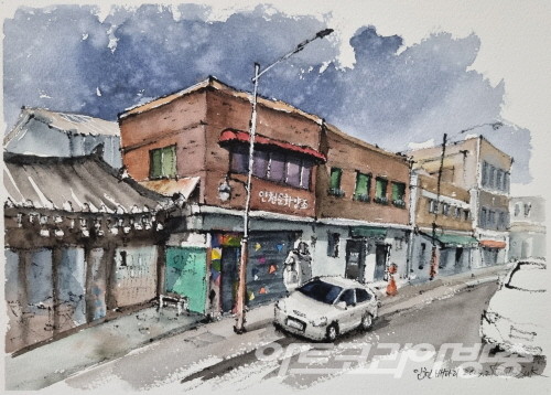 공모선정_김태석 作_배다리양조장길_헤리티지300g 중목-먹물드로잉에 수채_30x21cm_2023