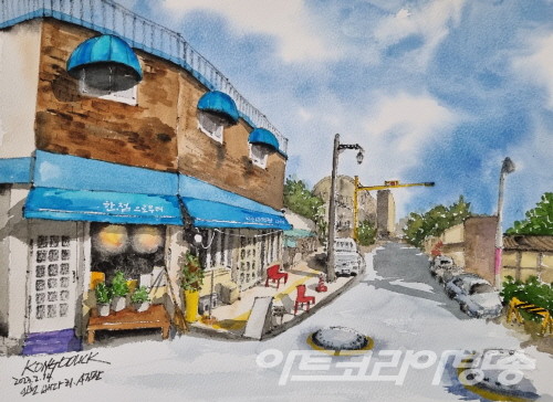 공모선정_김현정 作_배다리 사진관_나무젓가락 먹물,수채화물감,산더스중목_37x28cm_2023