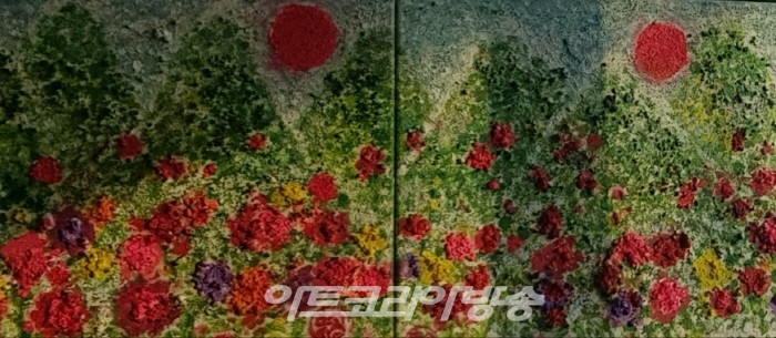 아파라치 산맥의 야경 . 수채화