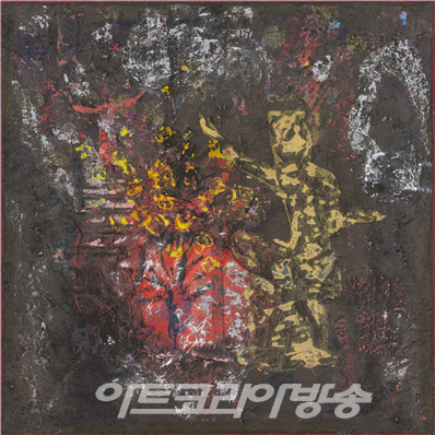 전통에서 오는 소리(염원), 60.5×60.5cm, 캔버스에 혼합재료, 2022