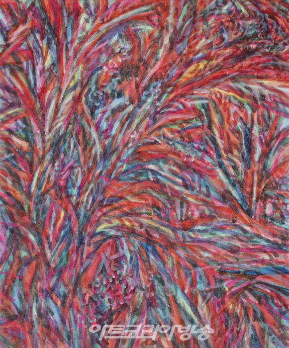 서민정_잉걸불 01_장지에 분채_45.5x37.9cm_2021