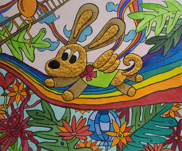 이화선 찌니의 꿈  (Jjiny's dream) 46×38cm 장지에 분채 한지죽 2023