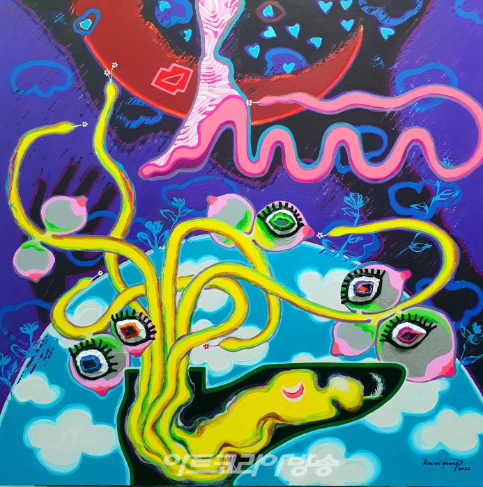 Muse Kim(김미영). 모호한 갈망(Ambiguous yearning). Mixed media on wood pannel. 72.7x72.7cm. 2022.