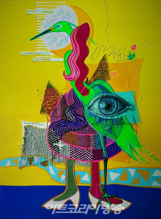 MUSE KIM(김미영). 호접몽1 116.8x91cm. Acrylic on canvas. collage. 2022.