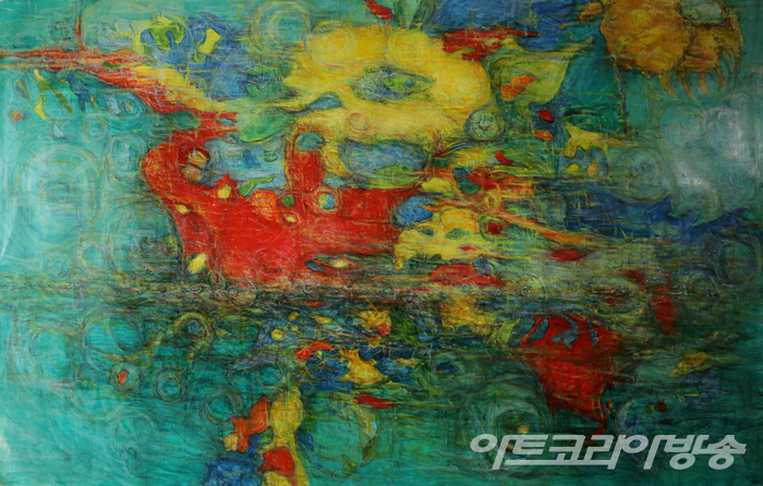 홍영숙 作 _ 고호의 정원Garden Of Van Gogh,165 x 270cm,oil & egg tempera on canvas,1999