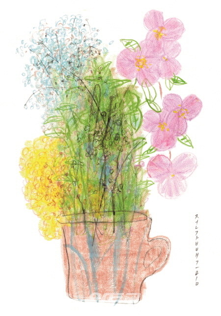 전갑배 作 _ 꽃-02_38x56cm_pencil, oil pastel_2023