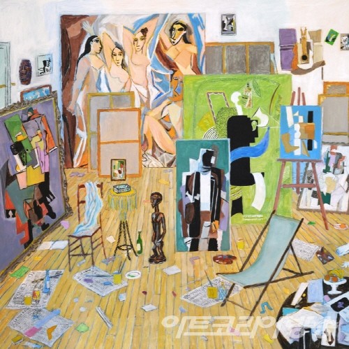 Damian Elwes 作_Picasso’s Studio (Rue Schoelcher, 1914) 2023_Acrylic on panel_91.4x91.4cm